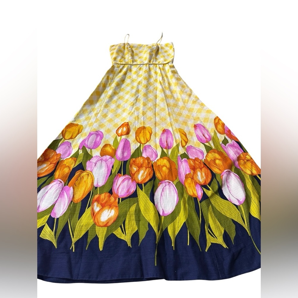 Vintage yellow checkered tulip dress, small/medium - Picture 5 of 10